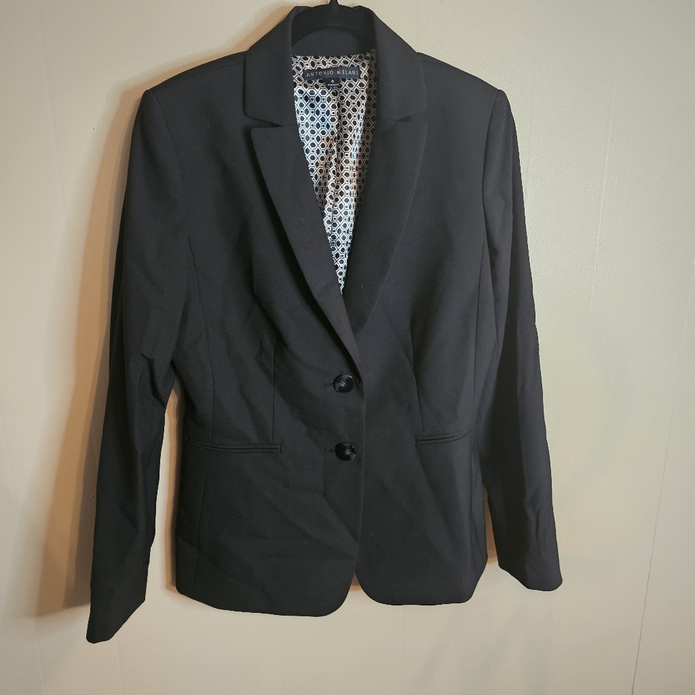 Antonio Melani Size 8 Black Button Front Blazer